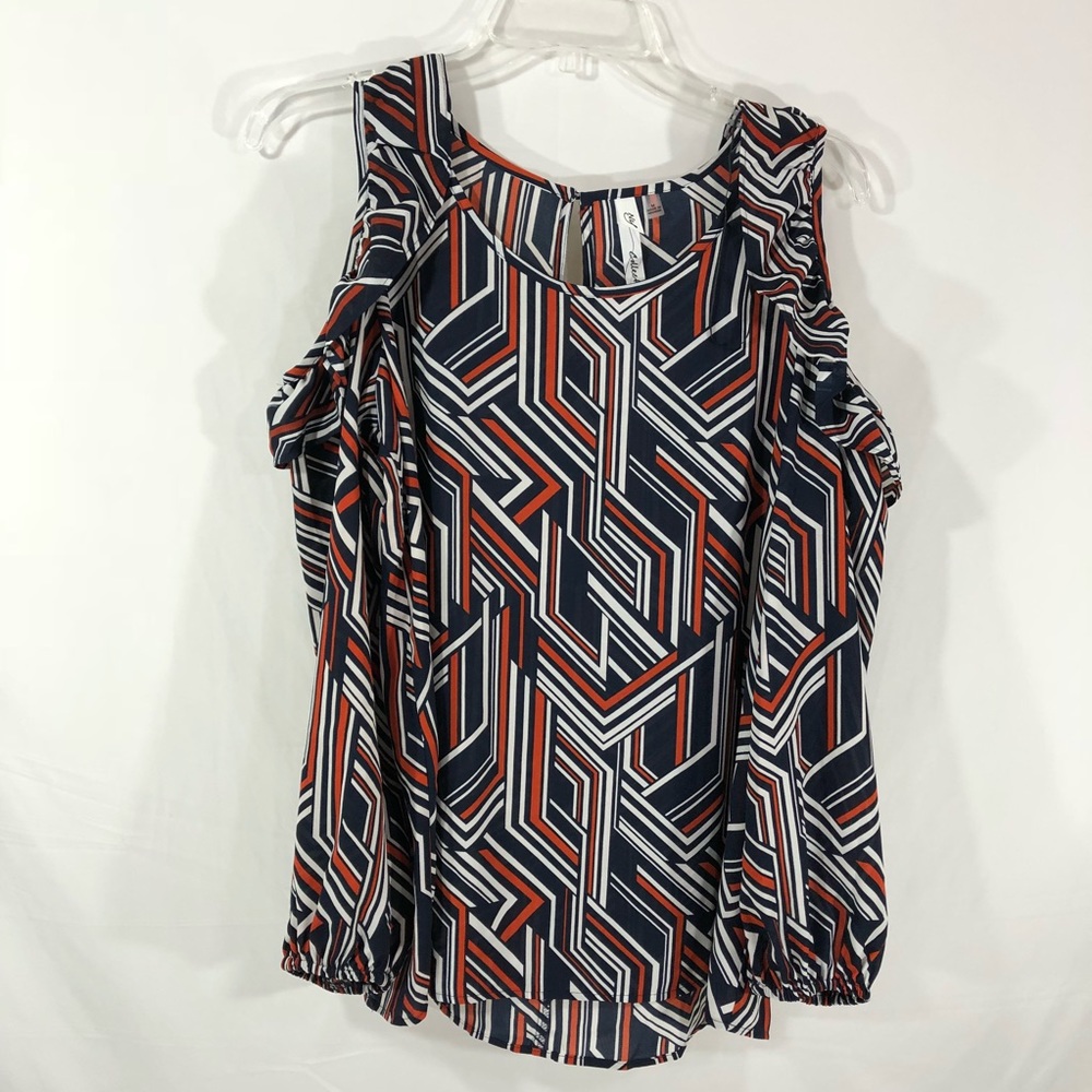 NY Collection Printed Cold Shoulder Ruffle Size M